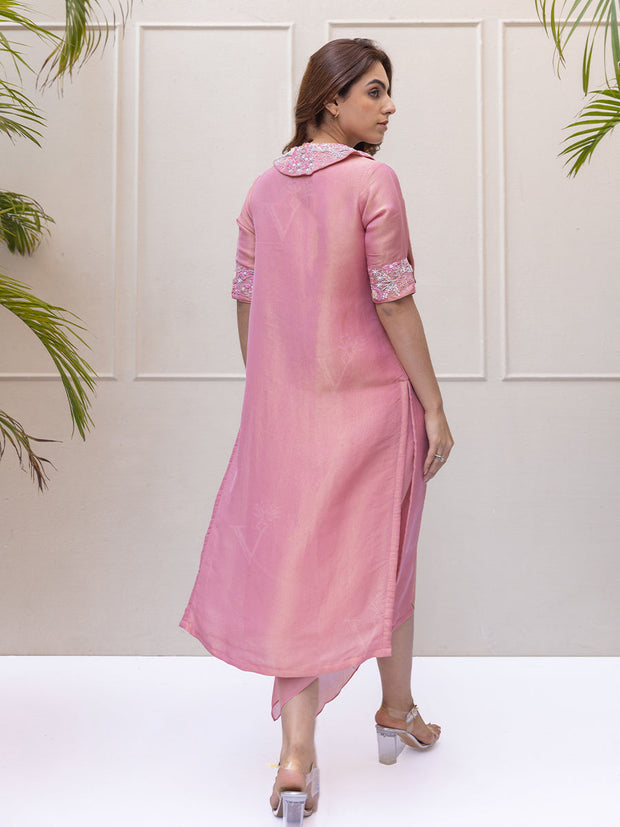 Pink Silk One shoulder Asymmetric Dress