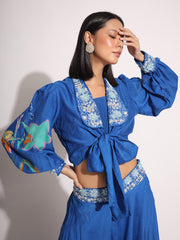 Blue Vasansi Silk Jacket with bustier and Palazzo Set