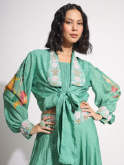 Green Vasansi Silk Jacket with bustier and Palazzo Set