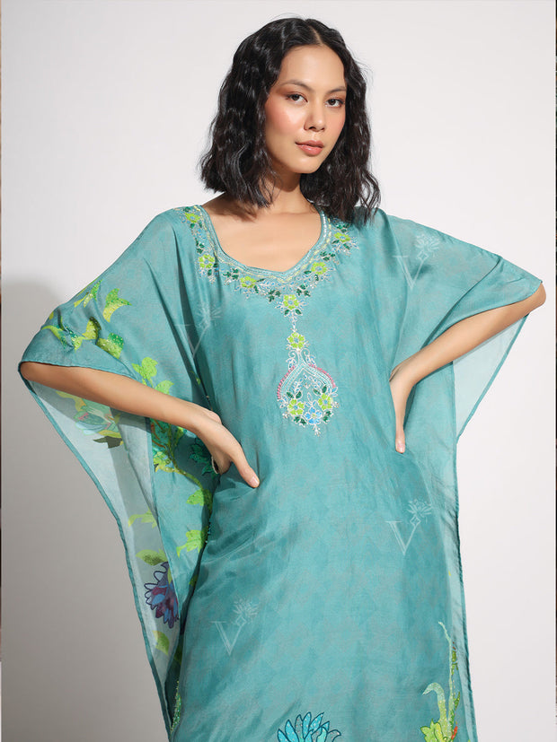 Aqua Vasansi Silk Kaftan Set