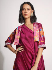 Magenta Silk One shoulder Asymmetric Dress