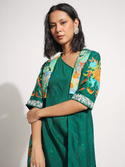 Green Silk One shoulder Asymmetric Dress