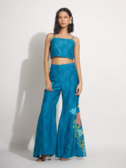 Turquoise Vasansi Silk Jacket and Bell Bottom Set