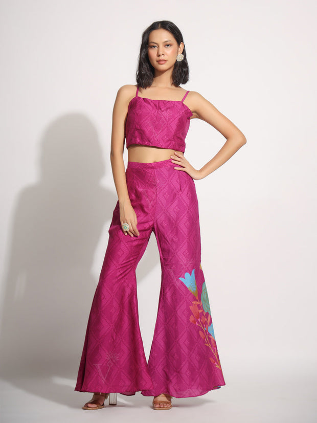 Magenta Bell Bottom Three Piece Set