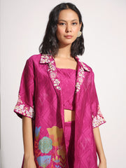 Magenta Pink Vasansi Silk Jacket and Bell Bottom Set