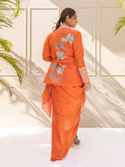 Orange Bemberg Silk Draped Skirt Set