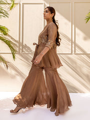 Brown Organza Peplum and Sharara Set