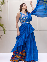 Blue Floral Draped Saree