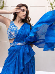 Blue Floral Draped Saree