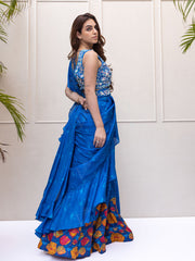 Blue Floral Draped Saree