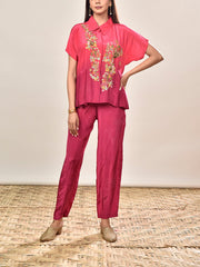 Pink Crepe Embroidered Co-ord Set