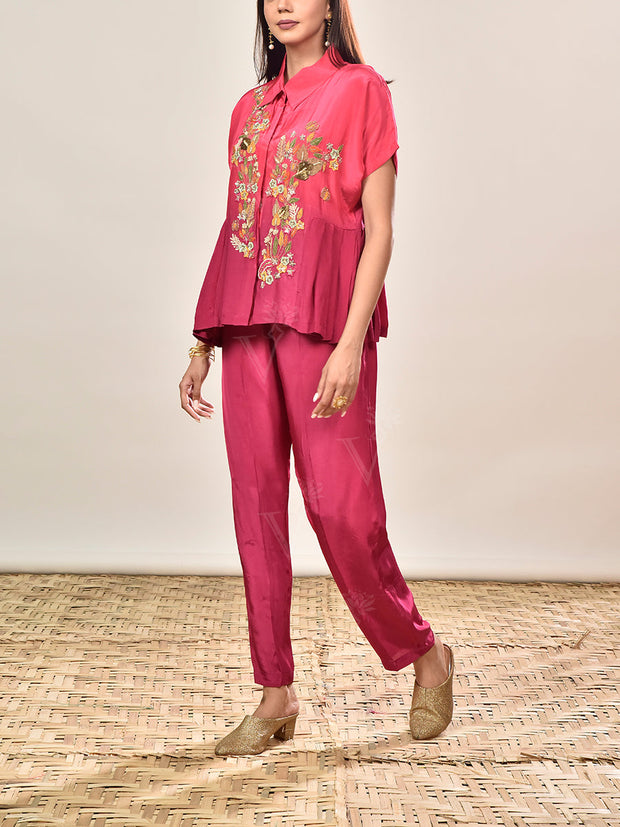 Pink Crepe Embroidered Co-ord Set