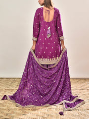 Purple Embroidered Crepe Kurta and Garara Set