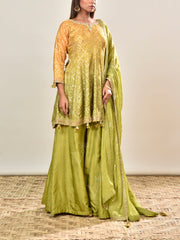 Green and Yellow Banarasi Silk Ombre Embroidered Suit Set