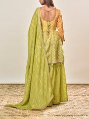 Green and Yellow Banarasi Silk Ombre Embroidered Suit Set