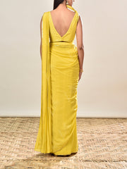 Yellow Embroidered Crepe Drape Saree