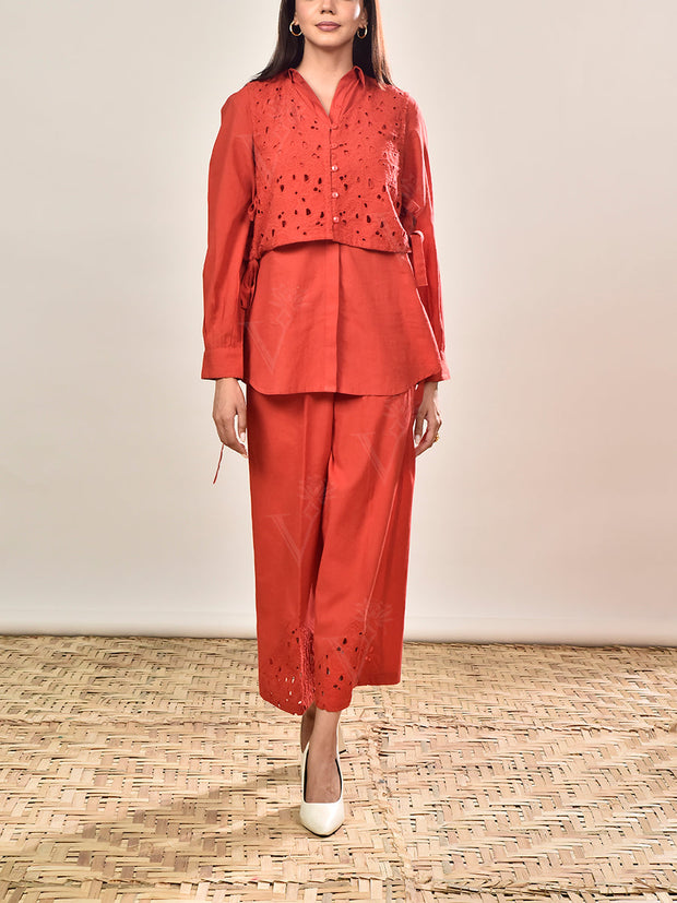 Red Cotton Co-ord Set