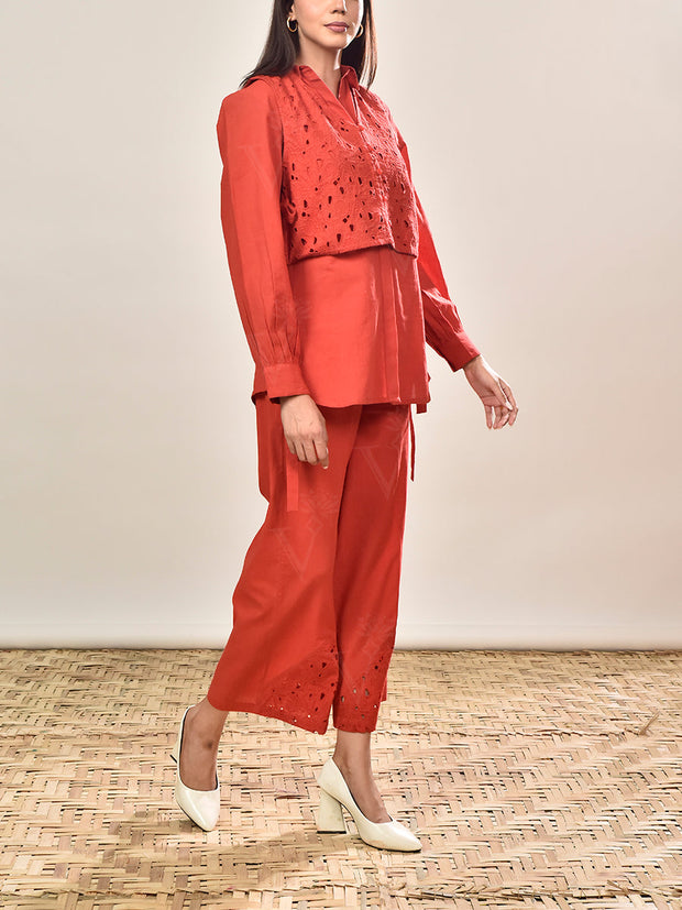 Red Cotton Co-ord Set