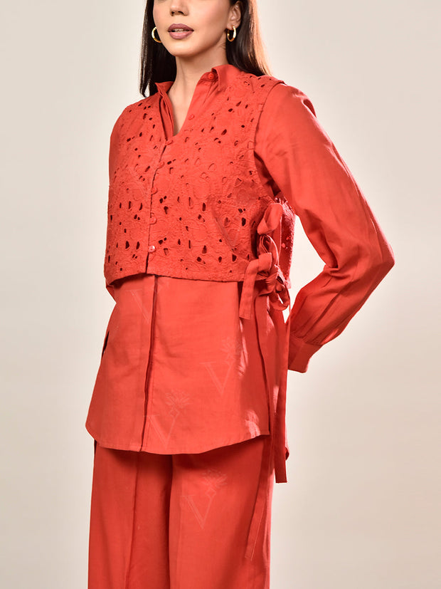 Red Cotton Co-ord Set