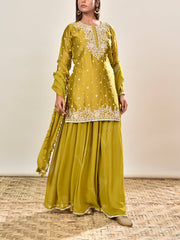 Green Embroidered Chanderi Silk Kurta and Palazzo Set