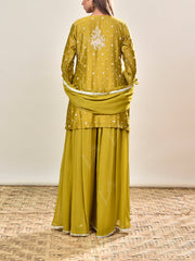 Green Embroidered Chanderi Silk Kurta and Palazzo Set