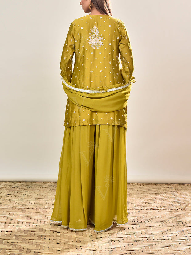 Green Embroidered Chanderi Silk Kurta and Palazzo Set