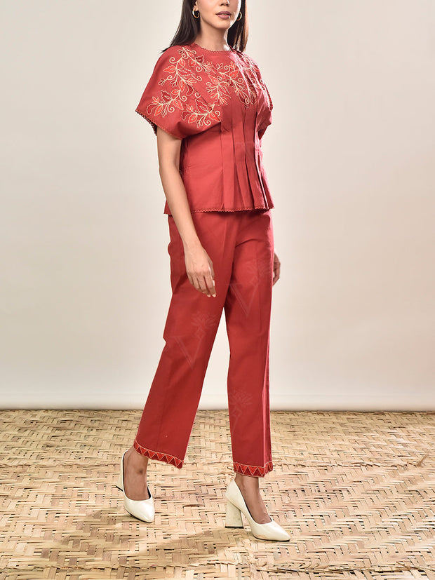 Maroon Cotton Co-ord Set
