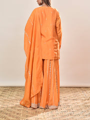 Orange Summer Silk Embroidered Kurta and Garara Set