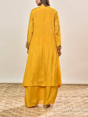 Yellow Embroidered Wrinkle Crepe Jacket and Drape Skirt Set