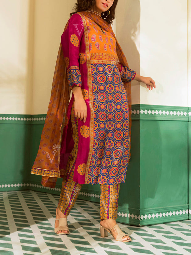 Pink and Mustard Vasansi Silk Suit Set