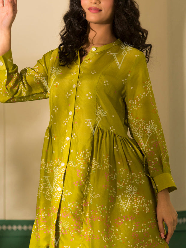 Lime Green Bandhani Vasansi Silk Co-ord Set