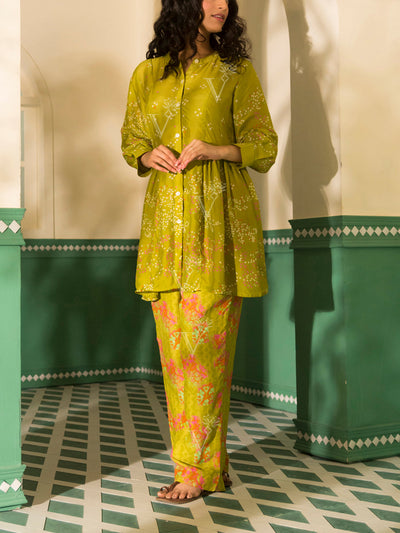 Lime Green Bandhani Vasansi Silk Co-ord Set