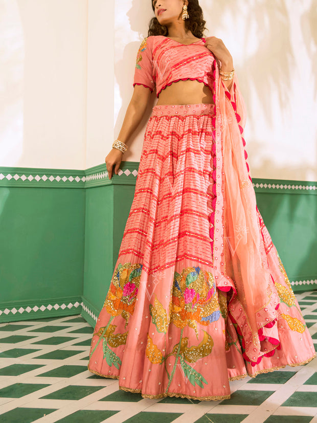 Pink Vasansi Silk Printed Lehenga