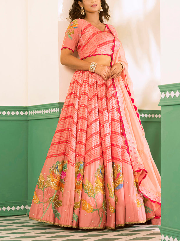 Pink Vasansi Silk Printed Lehenga