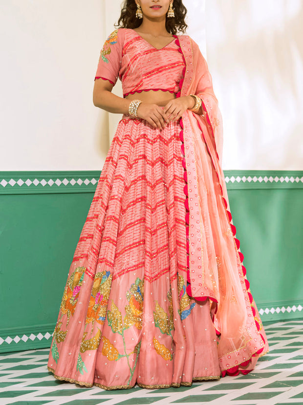 Pink Vasansi Silk Printed Lehenga