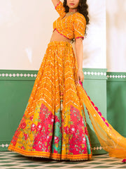 Yellow Vasansi Silk Printed Lehenga