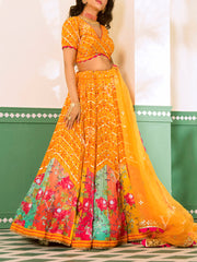 Yellow Vasansi Silk Printed Lehenga