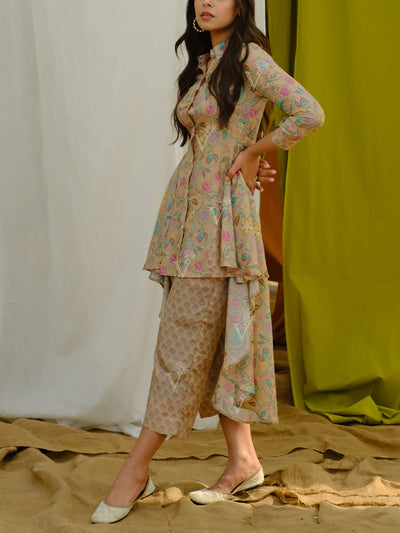 Beige Vasansi Silk Printed Semi-Formal Set