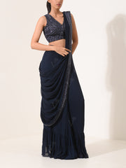 Navy Blue Pre-Draped Cocktail Saree