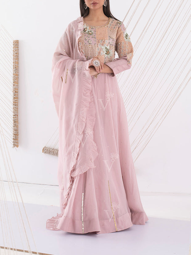 Pink Silk Embroidered Gown