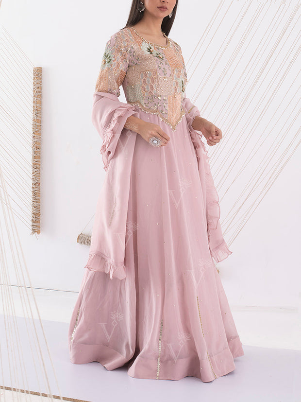 Pink Silk Embroidered Gown