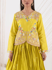 Yellow Embroidered Jacket and Skirt Set