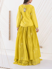 Yellow Embroidered Jacket and Skirt Set