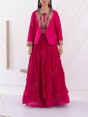 Pink Silk Embroidered Jacket and Skirt Set