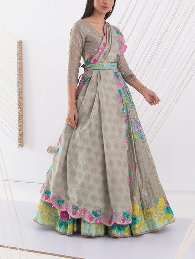 Grey Vasansi Silk Lehenga Set