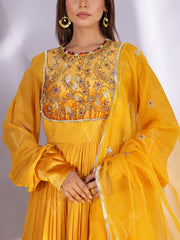 Yellow Embroidered Georgette Jumpsuit