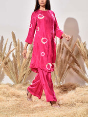 Pink Highlighted Silk Kurta and Pant Set