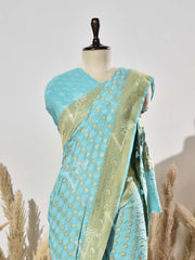 Sky Blue Pure Georgette Bandhani Saree