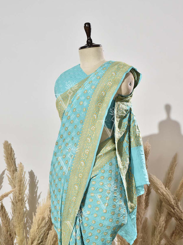 Sky Blue Pure Georgette Bandhani Saree
