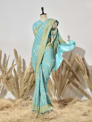 Sky Blue Pure Georgette Bandhani Saree